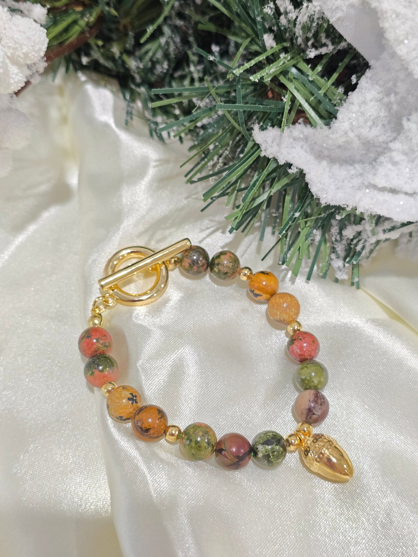 Natural Charm - UNAKITE STONE CHRISTMAS BRACELET