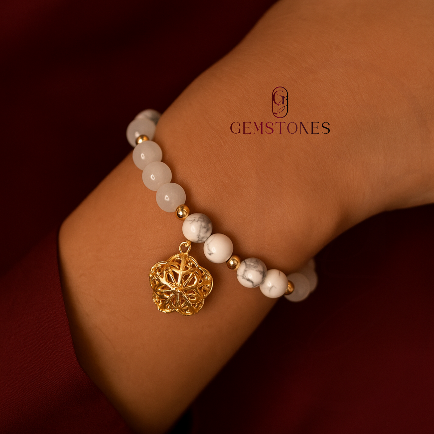 Whisper of Light - White jade + howlite stone bracelet