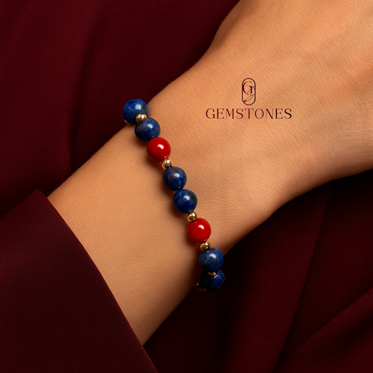 Compass of Dreams - LAPIS LAZULI AND RED AGATE STONE BRACELET