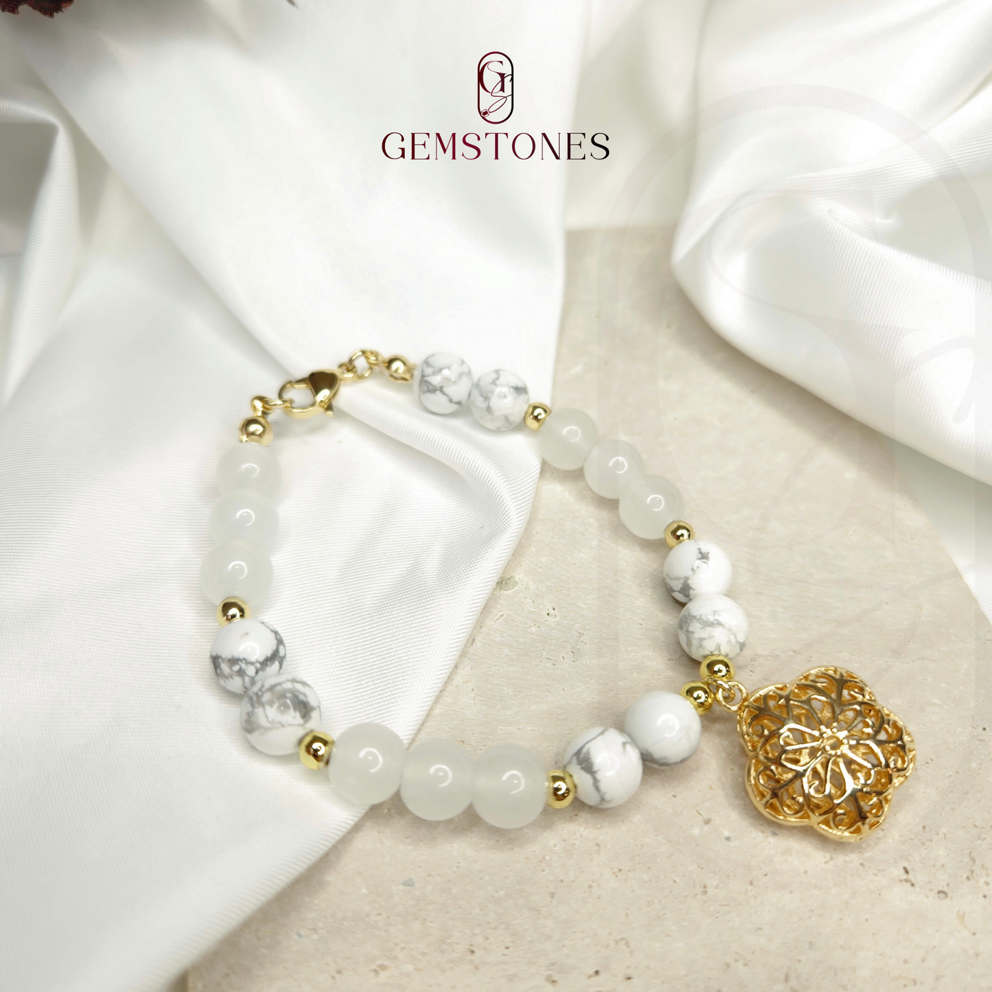 Whisper of Light - White jade + howlite stone bracelet