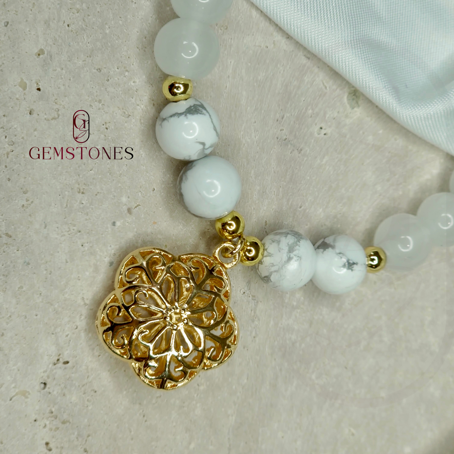 Whisper of Light - White jade + howlite stone bracelet