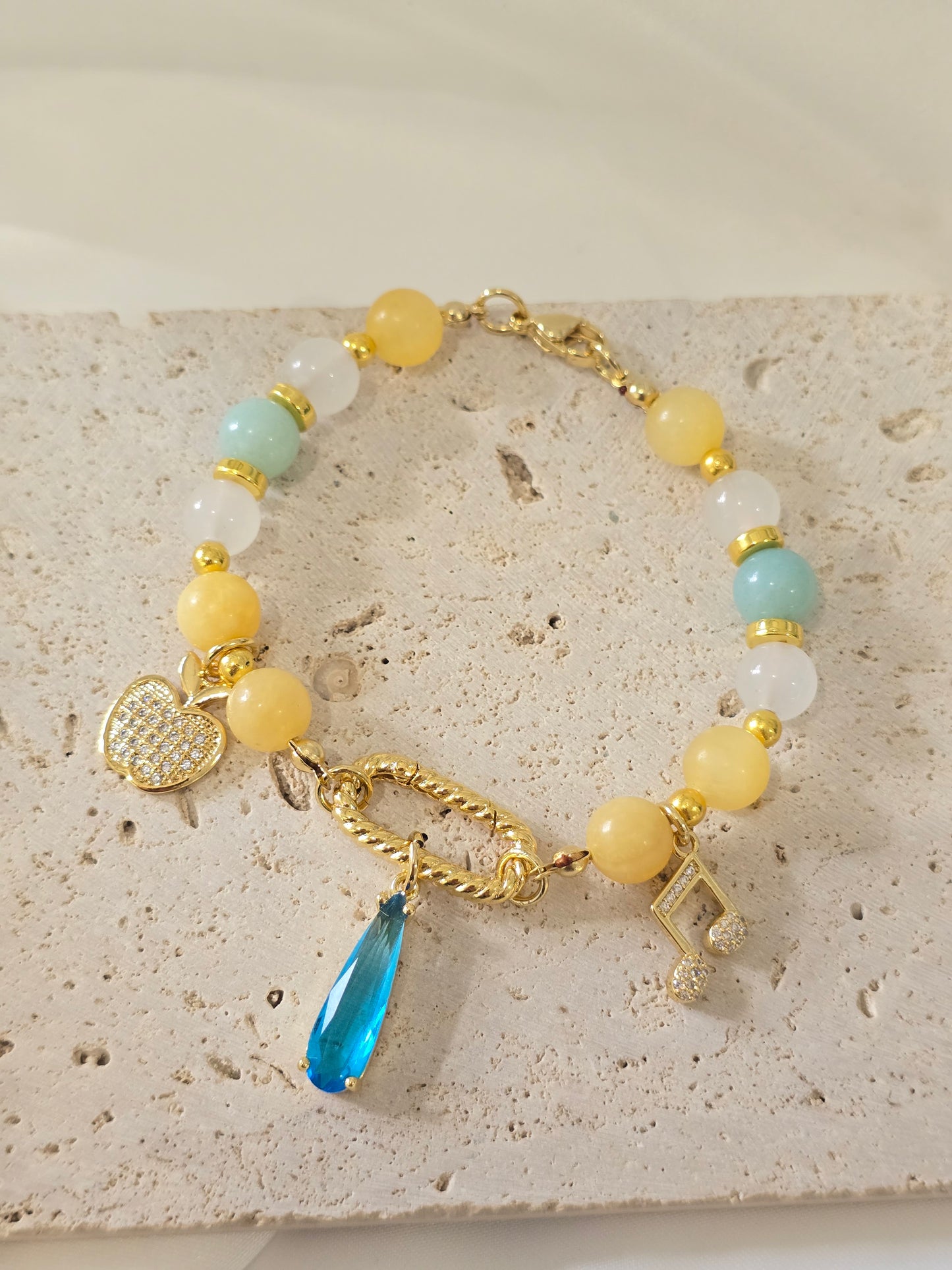 Vital Pulse - yellow jade, green amazonite and white jade bracelet