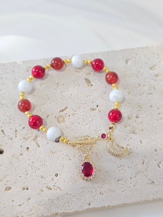 Shared Heartbeats - RED JADE AND WHITE JADE STONE BRACELET