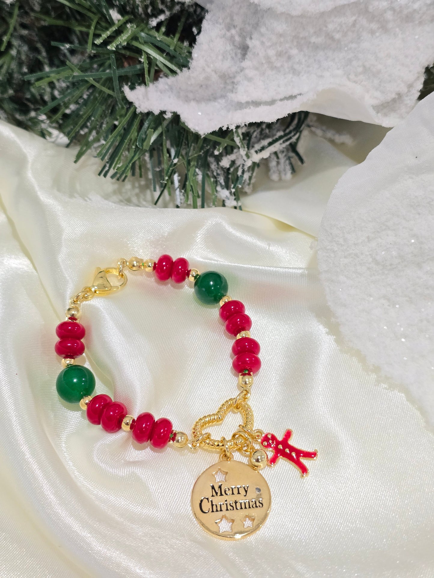 Sweet Christmas - Red jasper and green jade CHRISTMAS BRACELET