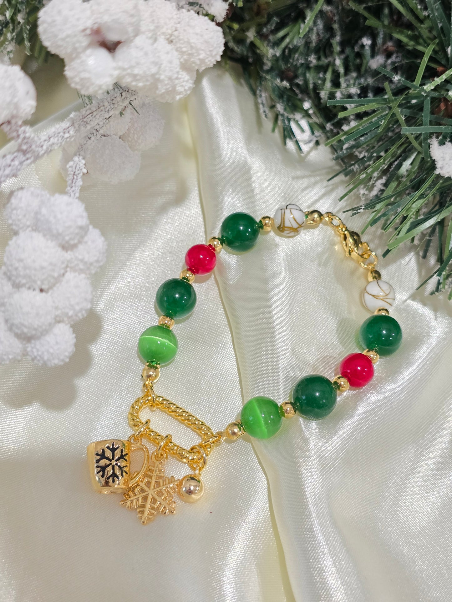Cozy Christmas - Green jasper and red jasper CHRISTMAS BRACELET
