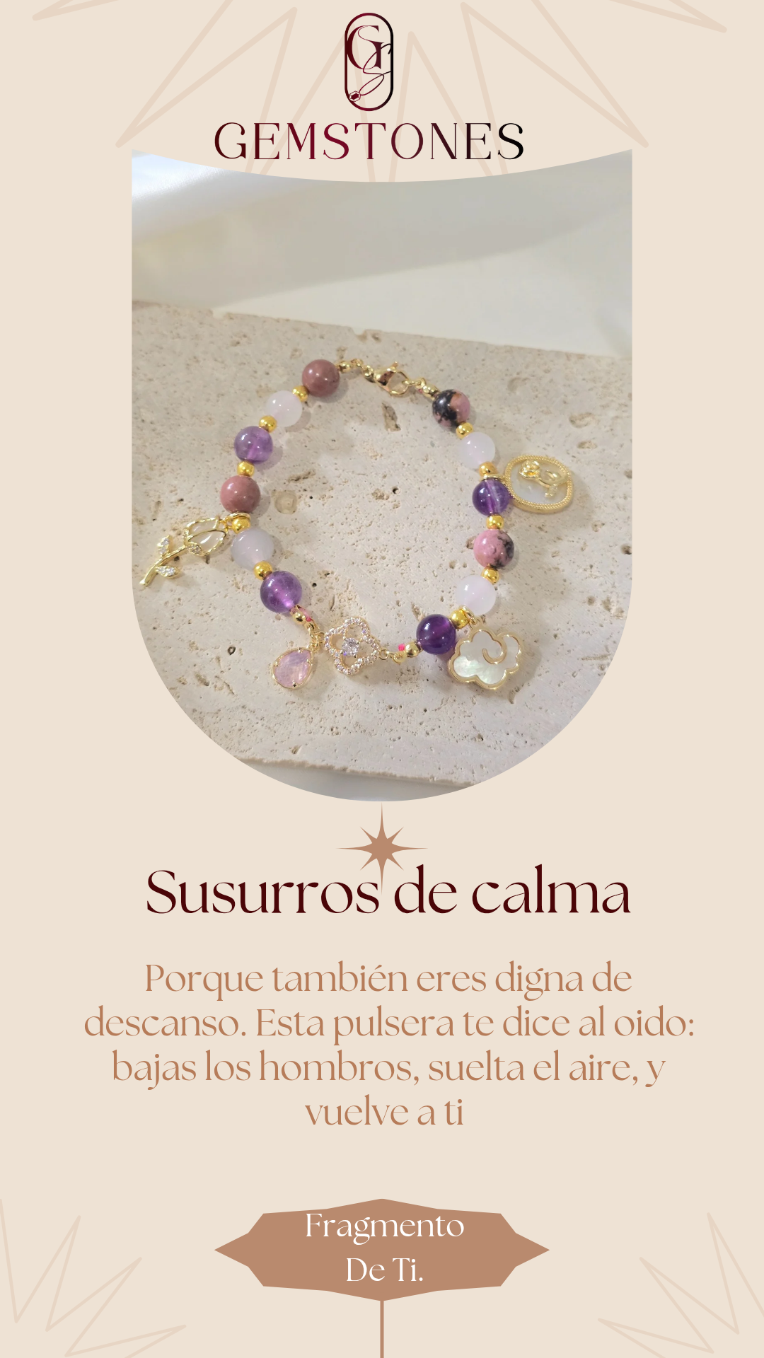 Whispers of Calm - AMETHYST, RHODONITE AND WHITE JADE STONE BRACELET