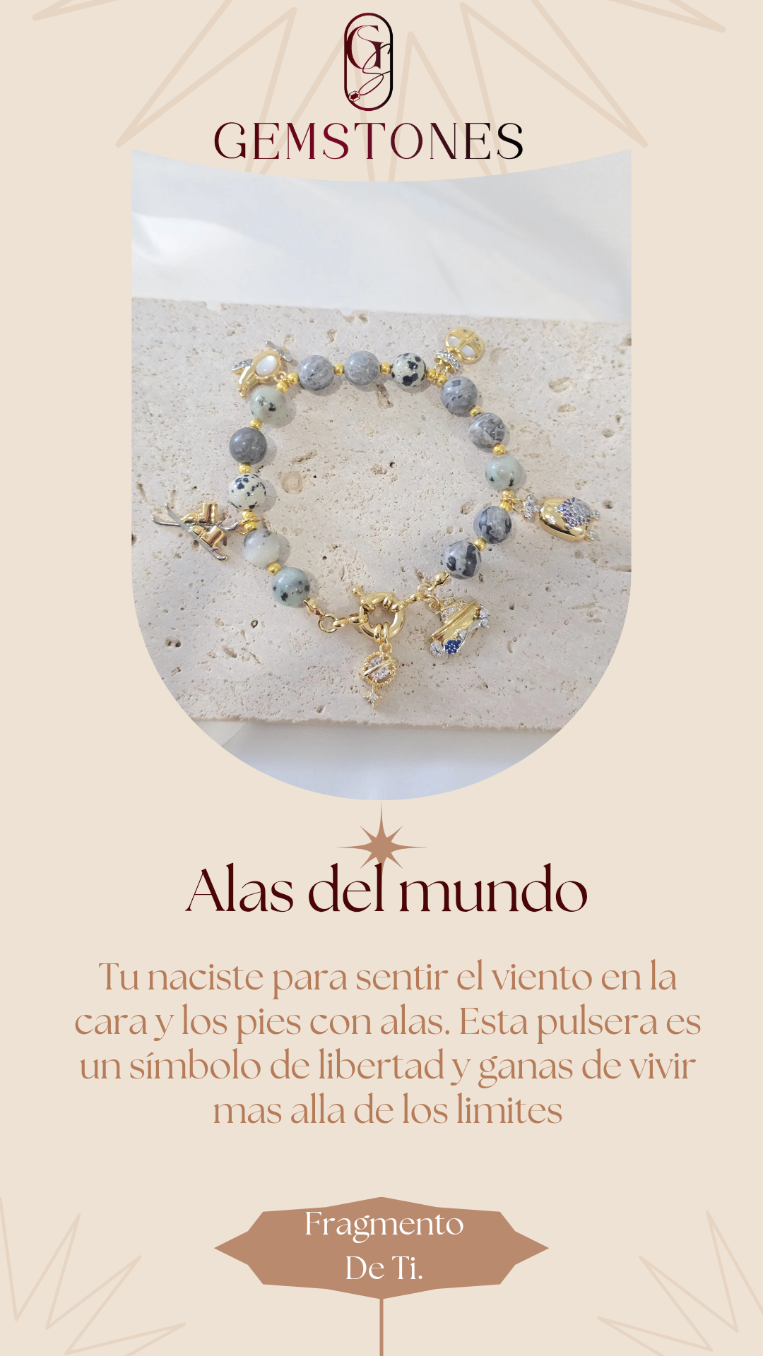 Wings of the World  - Dalmatian Jade, Sesame Jasper, and Map Jasper stones bracelet