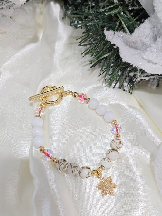 Winter Snowflakes - WHITE AGATE STONE CHRISTMAS BRACELET